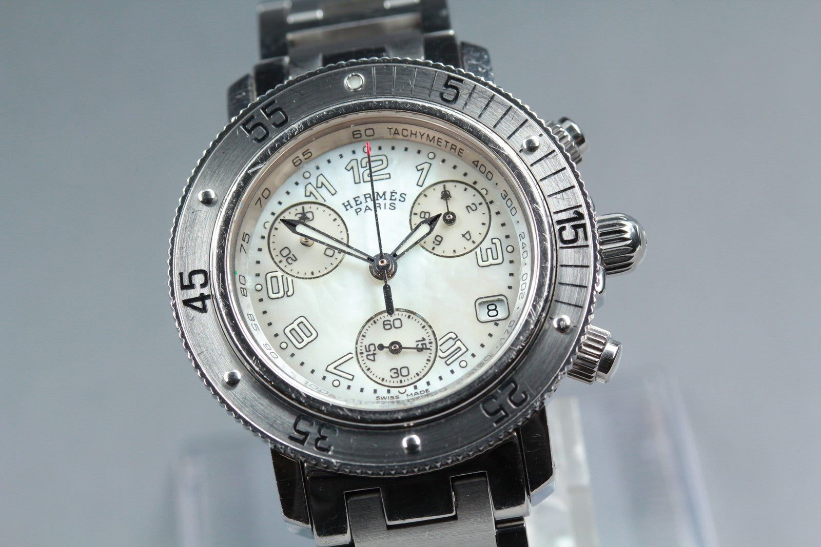 HERMES Clipper CL2.310 White Shell Dial Quartz Diver Women's Watch 34mm JAPAN