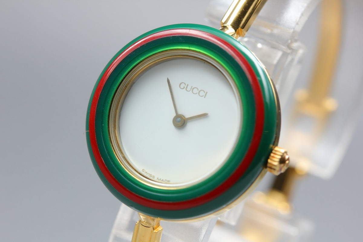 GUCCI Change Bezel Bangle 11/12.2 12Color Quartz Women's Watch 25mm JAPAN Box