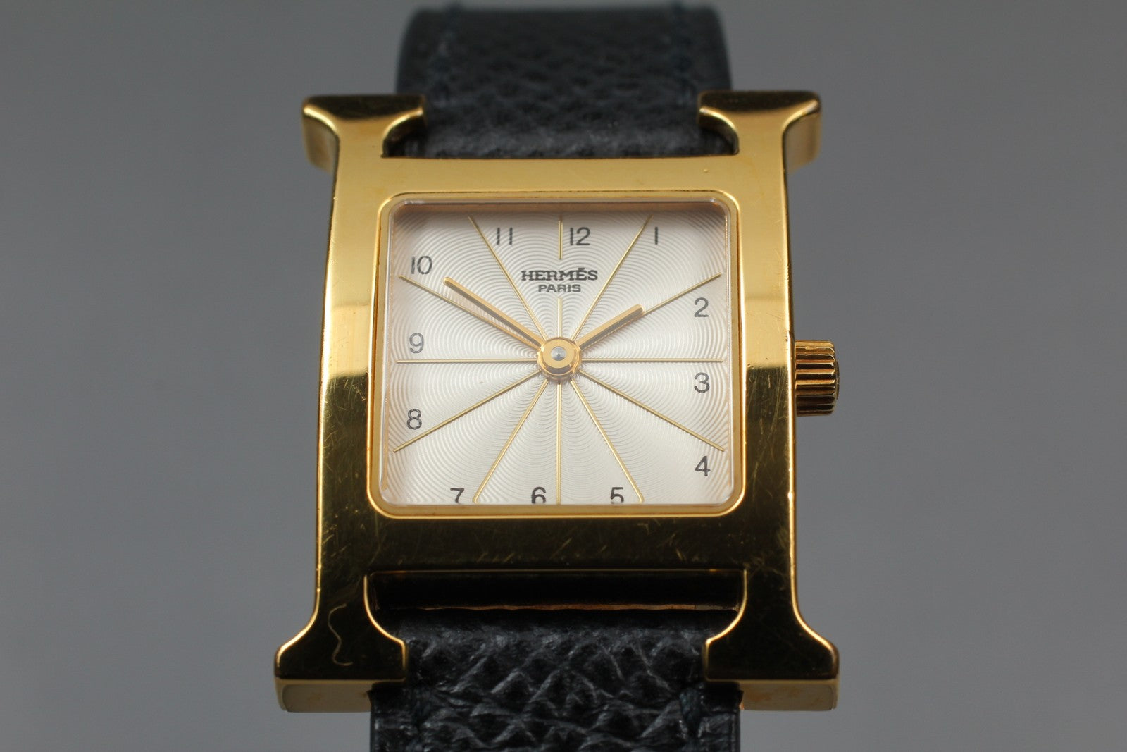 [Exc+5] HERMES H Watch HH1.201 Gold Black "N" 21mm Woman's Watch Quartz JAPAN