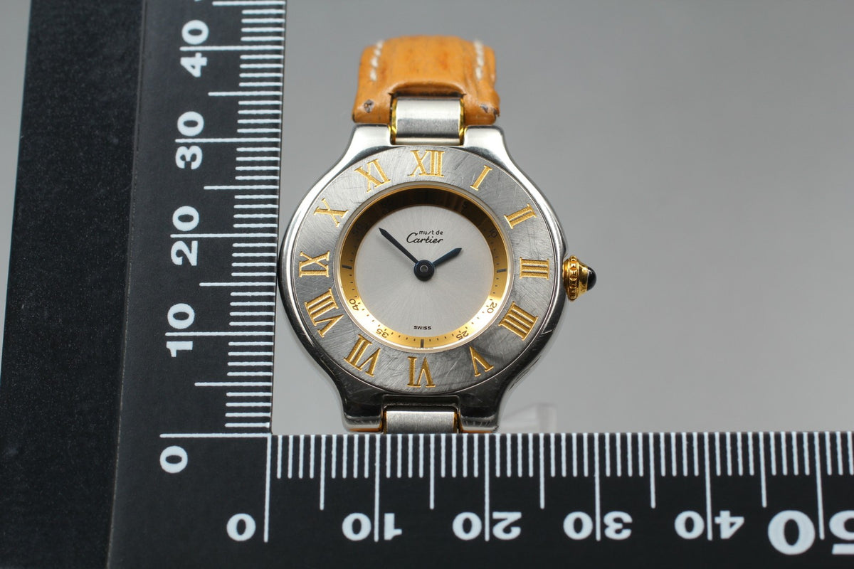 Vintage Cartier Must De 21 1340 Silver Quartz Women's Watch 27mm JAPAN Box