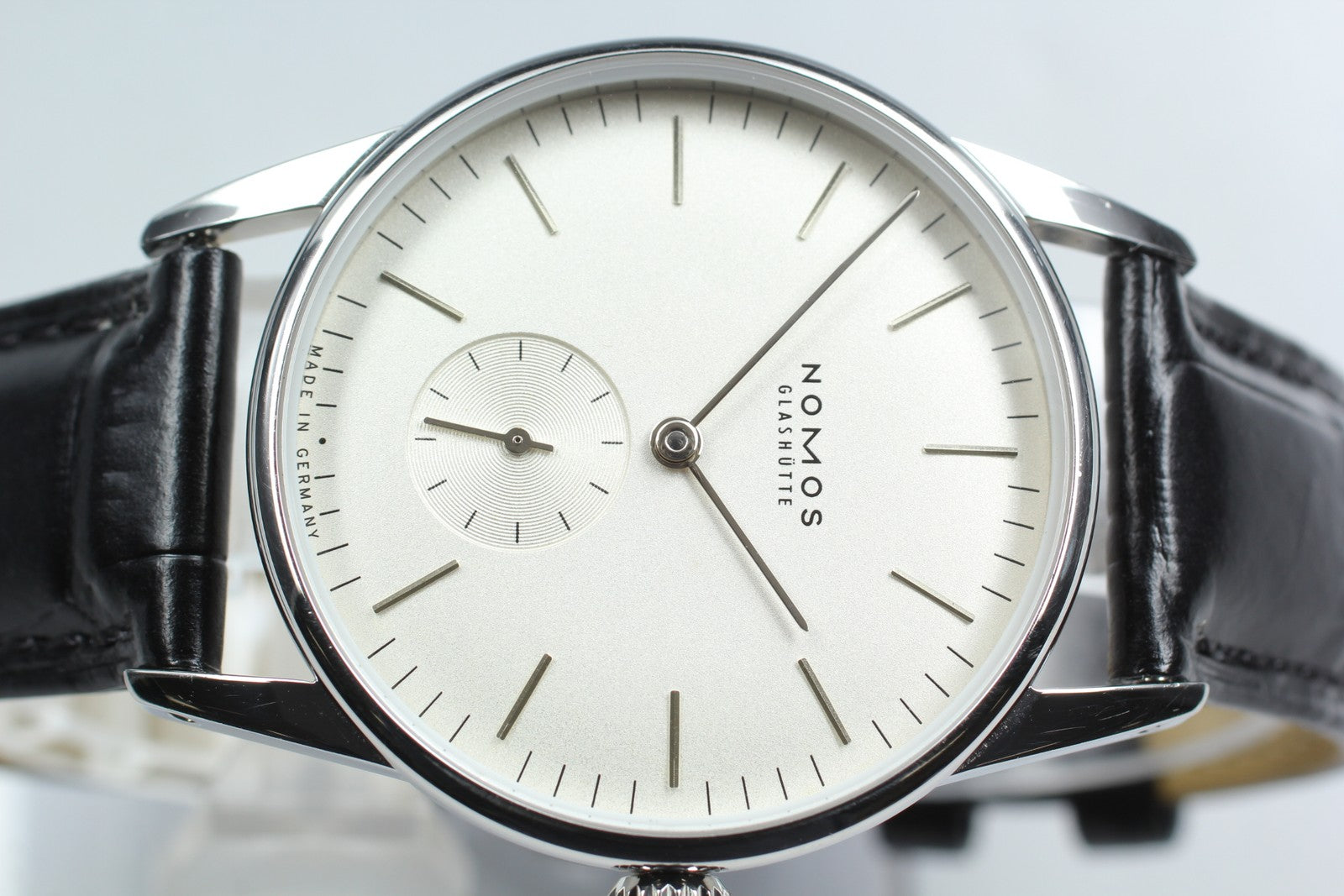 NOMOS Glashutte Orion 306 White Black Manual Winding Small Second Mens Watch Box