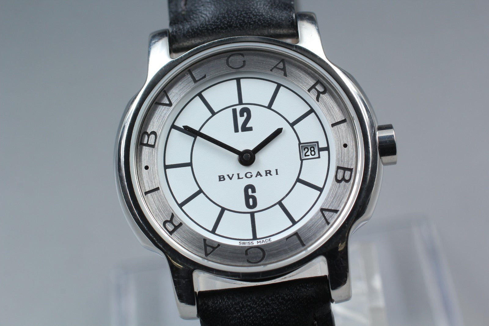 [Exc+5 Box] BVLGARI Solotempo ST29S Date Black Silver Women's Quartz Watch