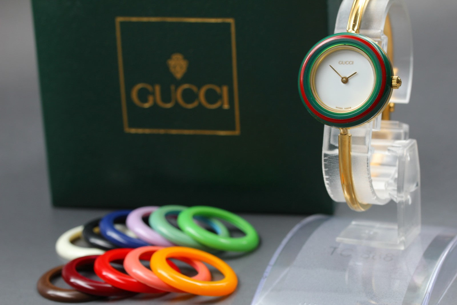 Overhauled [Exc+5 Box] Gucci Change Bezel 11/12.2 Gold 12 color Women's Qz Watch