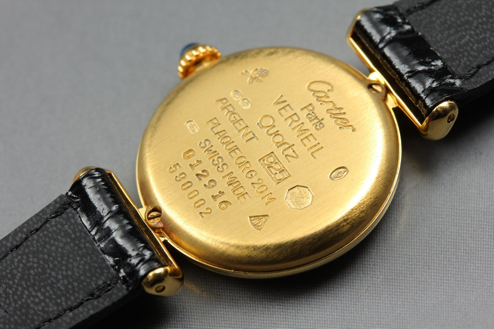 Vintage Cartier Must Colisee Vermeil 590002 Black Gold Women's Qz Watch [Box]
