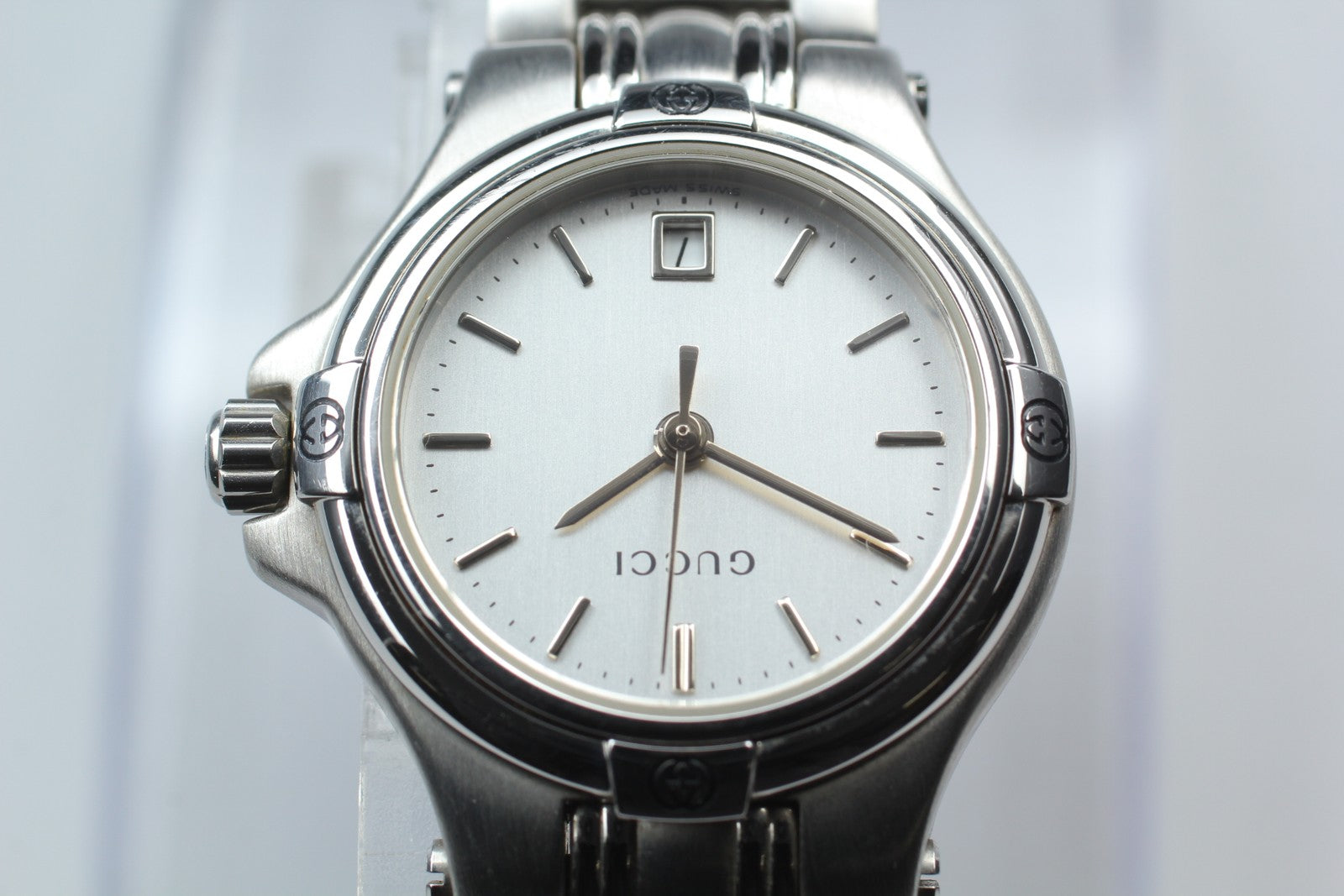 Vintage [Near MINT-Box] Gucci 9040L Silver Date 26mm Women’s Quartz Watch JAPAN