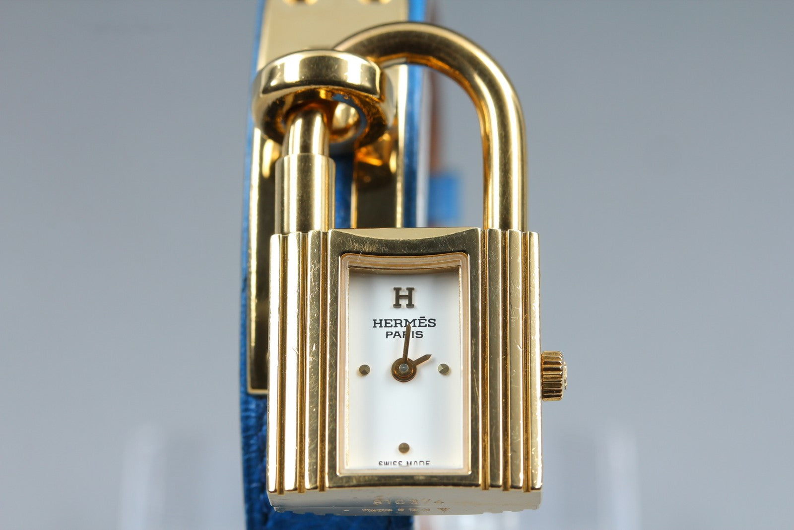Vintage HERMES Kelly Watch Gold Blue "Z" Woman's Quartz Watch JAPAN [Box]