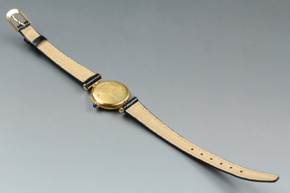 Cartier Must Colisee Vermeil 590002 Black Gold Women's Qz Watch Vintage [Box]