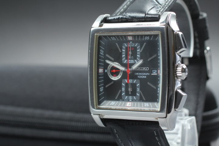 RARE[Exc+5] SEIKO Chronograph 7T92-0HS0 Black Quartz Men's Watch 39mm JAPAN