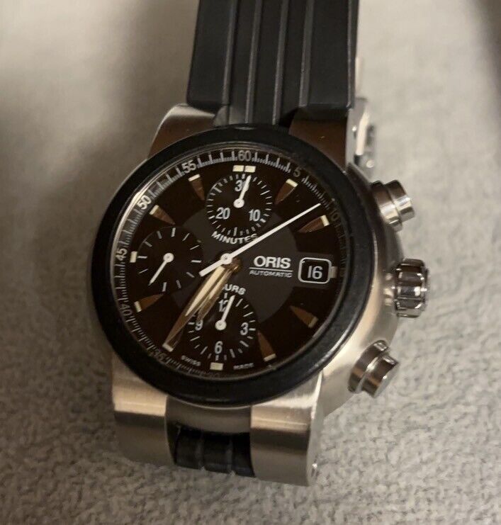 [Near MINT-] ORIS TT1 Chronograph 7521 Black Dial Automatic Men's Watch JAPAN