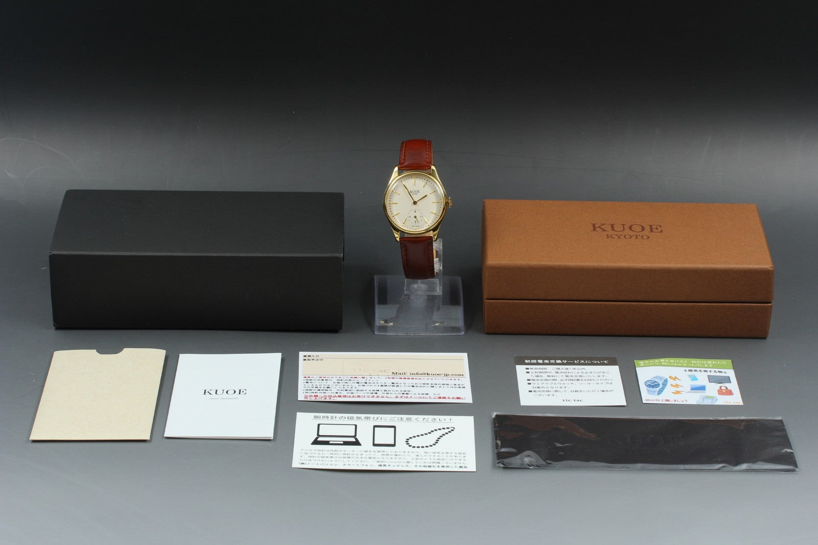 KUOE KYOTO OLD SMITH 90-001 34mm Gold Brown Quartz Men's Watch Japan [Box]