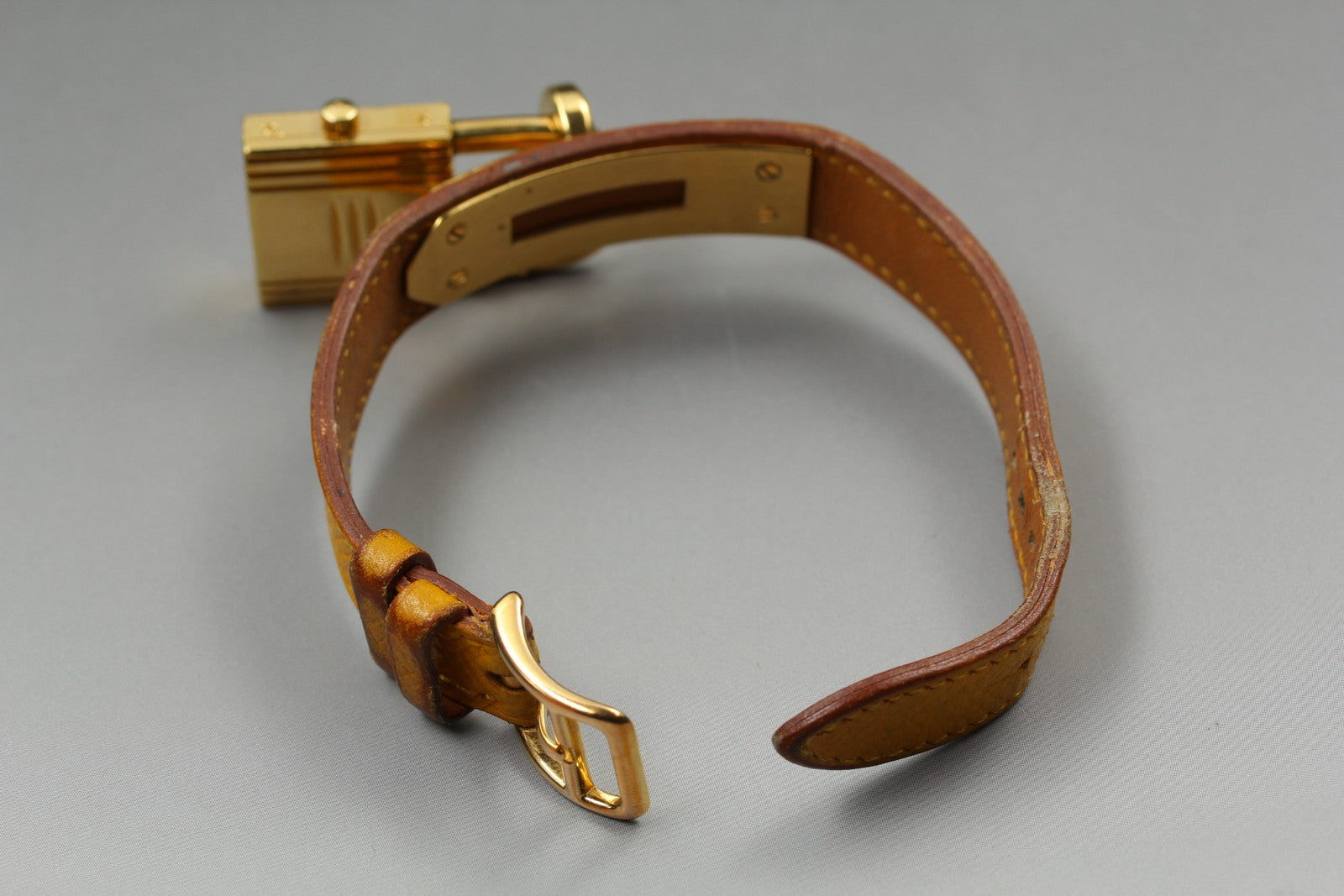 Vintage HERMES Kelly Stainless Gold Dial Quartz Women's Watch 20mm JAPAN Box
