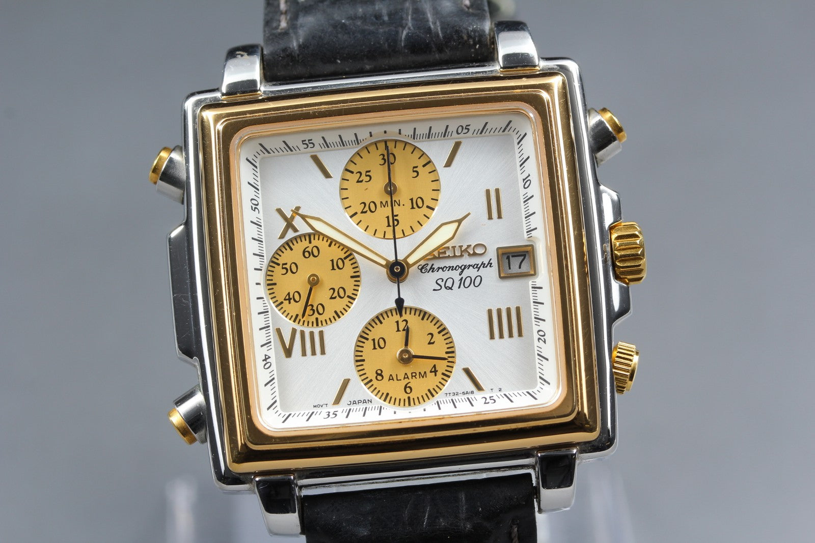 Vintage SEIKO SQ100 7T32-5A20 Monaco Chronograph Quartz Men's Watch 36mm JAPAN