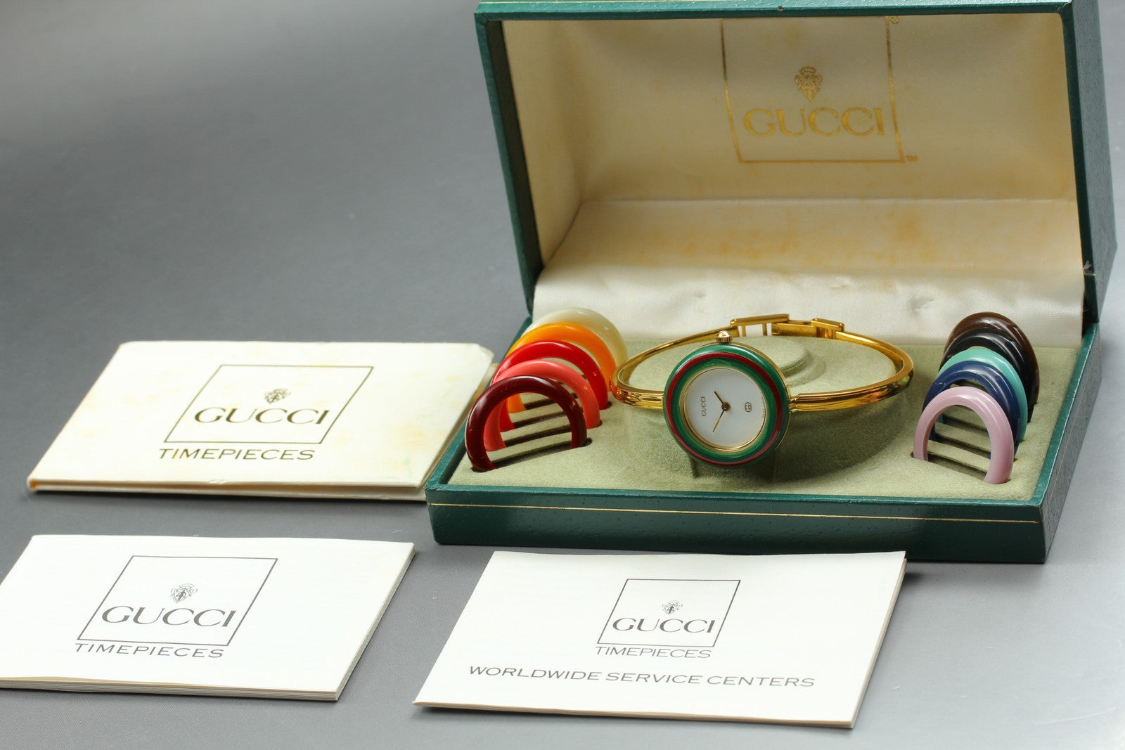 Vintage [Exc+5 Box] Gucci Change Bezel 11/12.2 12 Colors Gold Women's Qz Watch