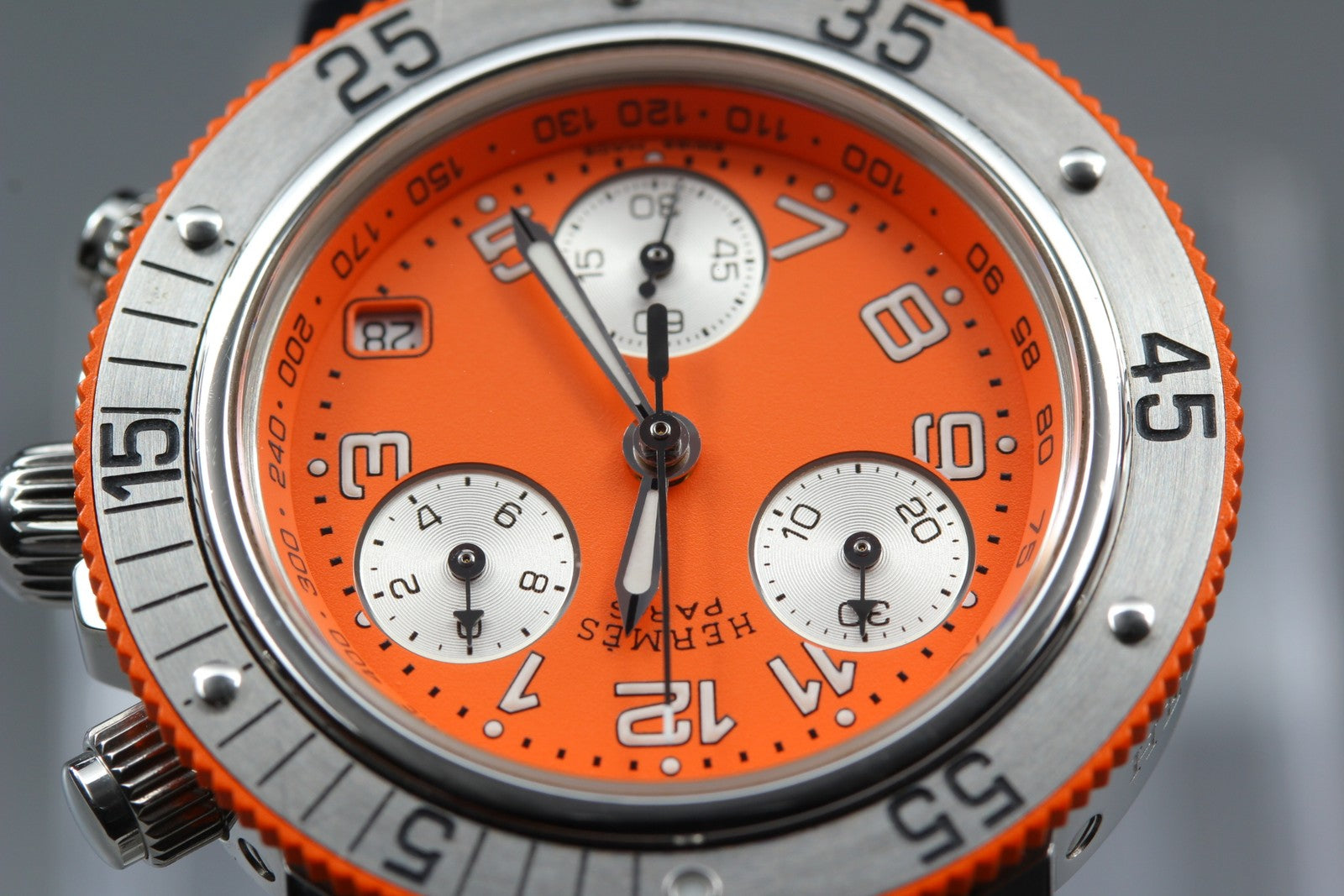 Hermes Clipper Diver Chronograph CL2.316 Orange 32mm Woman's Quartz Watch [Box]