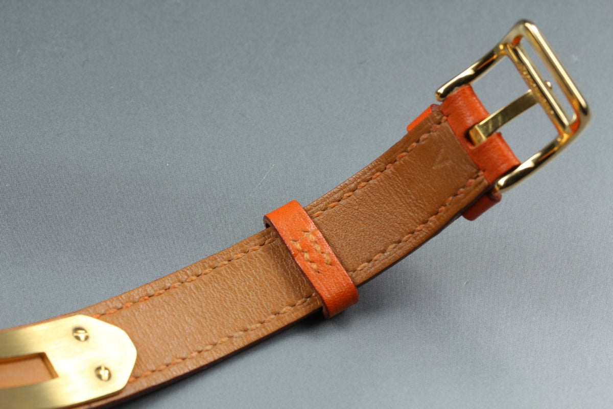 [Overhauled /Box] HERMES Kelly Watch Orange Dial Gold "A" Woman's Watch Quartz