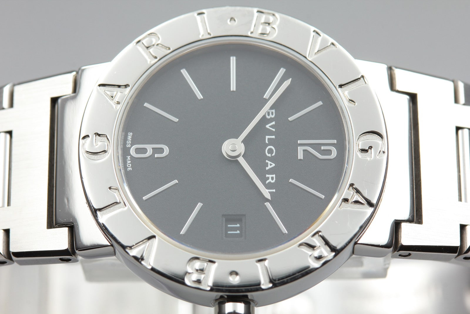 New Batt BVLGARI BB26SS Black Dial Quartz Date Women's Watch 26mm Used JAPAN