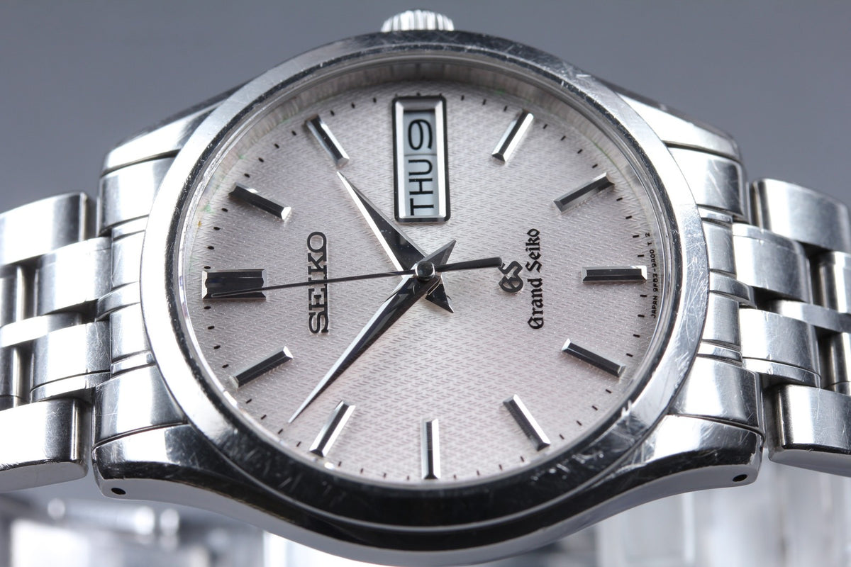 [Exc+4 Box] GRAND SEIKO 9F83-9A00 GS 36mm Silver White Day Date Qz Men's Watch