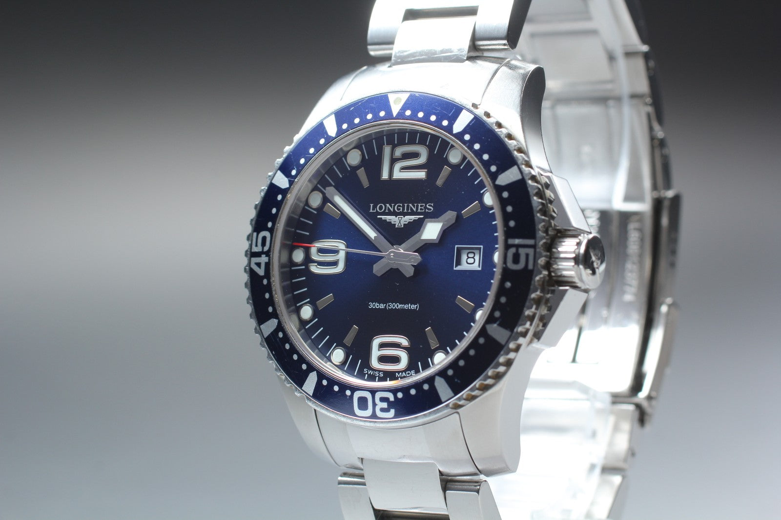 New Batt LONGINES Hydro Conquest L3.730.4 Blue Quartz Date Mens Watch 39mm Exc+5