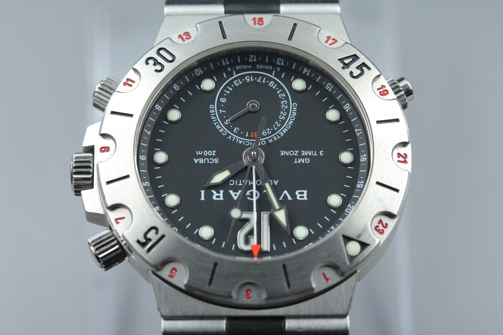BVLGARI Diagono Scuba Automatic GMT Date Black Dial Men's Watch 38mm JAPAN Box