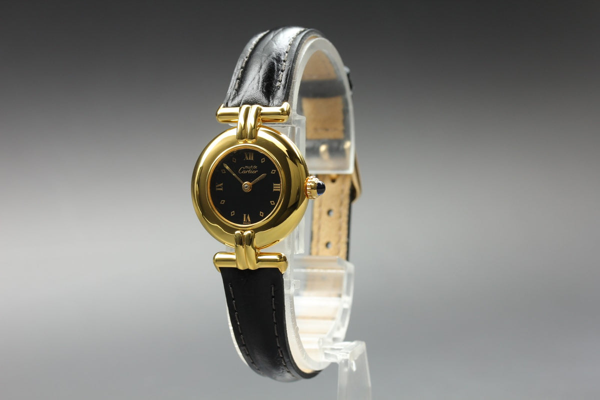 Cartier Must Colisee Vermeil 590002 Black Gold Women's Quartz Watch Vintage