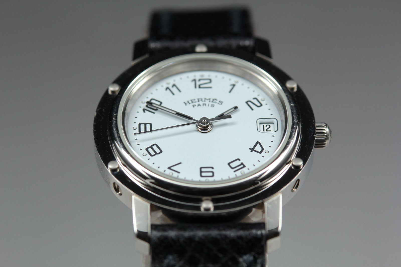 [Exc+5 Box] Hermes Clipper CL4.210 24mm "F" Silver Black Woman's Quartz Watch