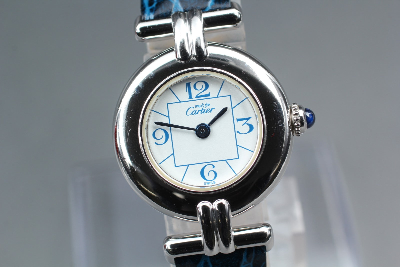 Cartier Must Colisee Vermeil 2411 Silver Blue Women's Quartz Watch [Pouch]