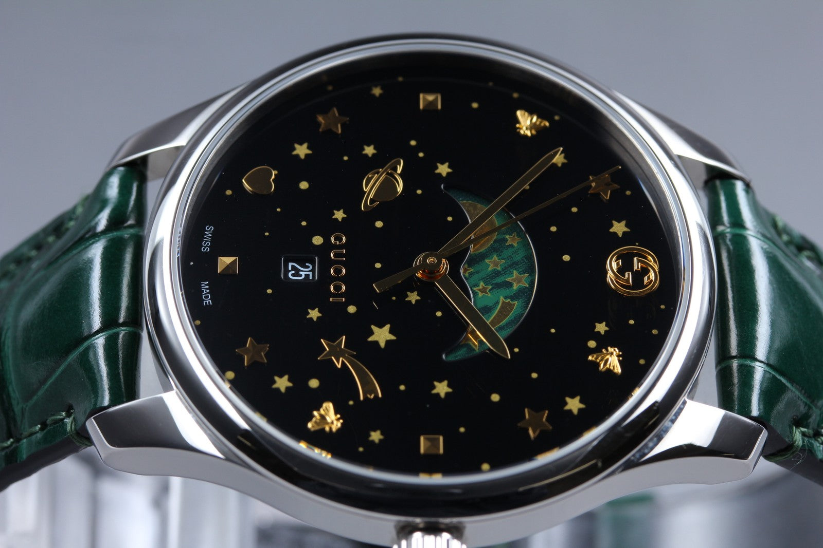 [Near MINT- Box] Gucci G-Timeless Moonphase 126.3 YA126326 Black Men's Qz Watch
