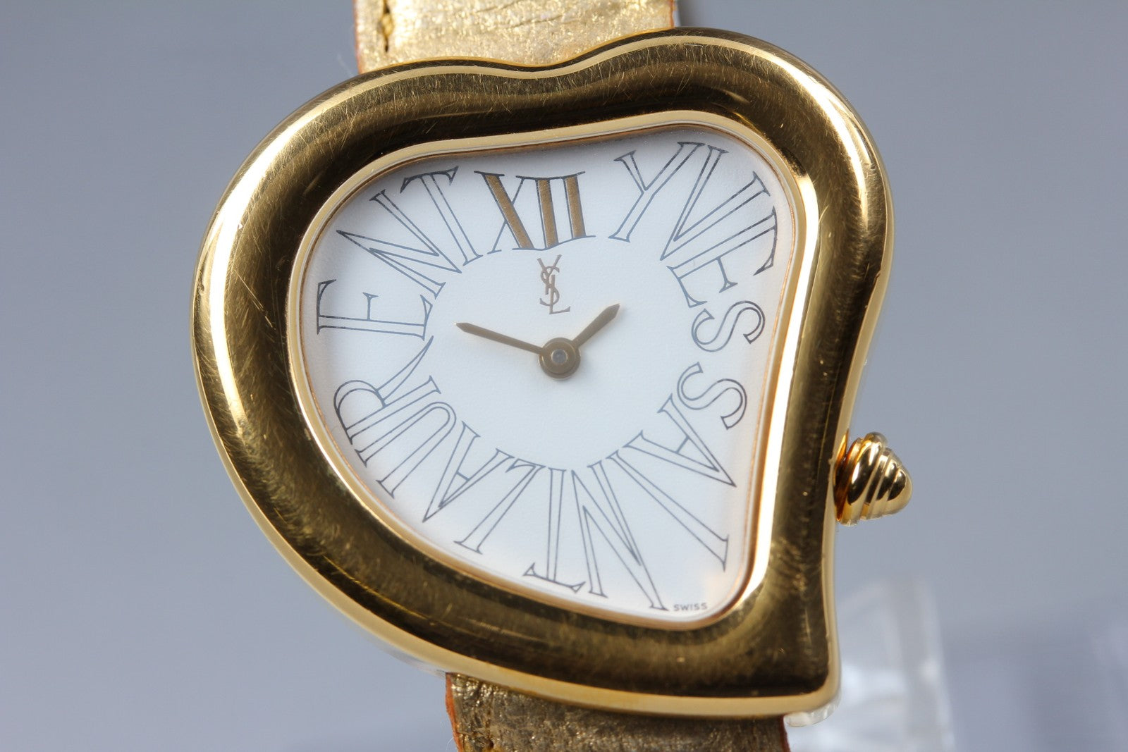 [Exc+5] Yves Saint Laurent Heart White Dial Gold 30mm Women's Watch Quartz JAPAN