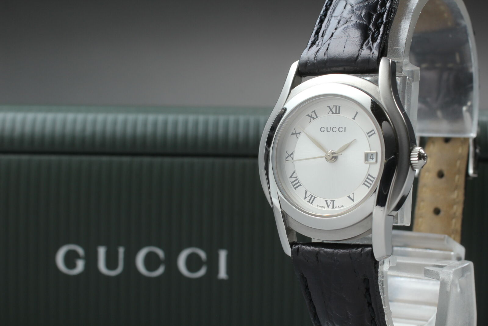 New Battery [Exc+5 Box] Gucci 5500L Silver Women's Quartz Watch Vintage JAPAN