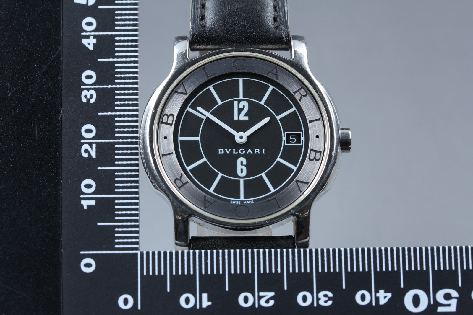 New Batt[Exc+5]Box BVLGARI SOLOTEMPO ST35S Black Dial Quartz Men's Watch 35mm JP