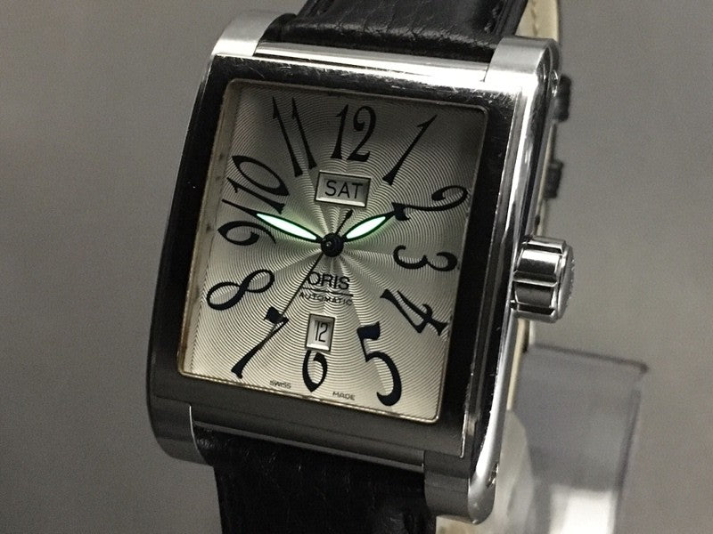 ORIS Miles Rectangular 7528 Day Date Silver Black 33mm Automatic Men's Watch