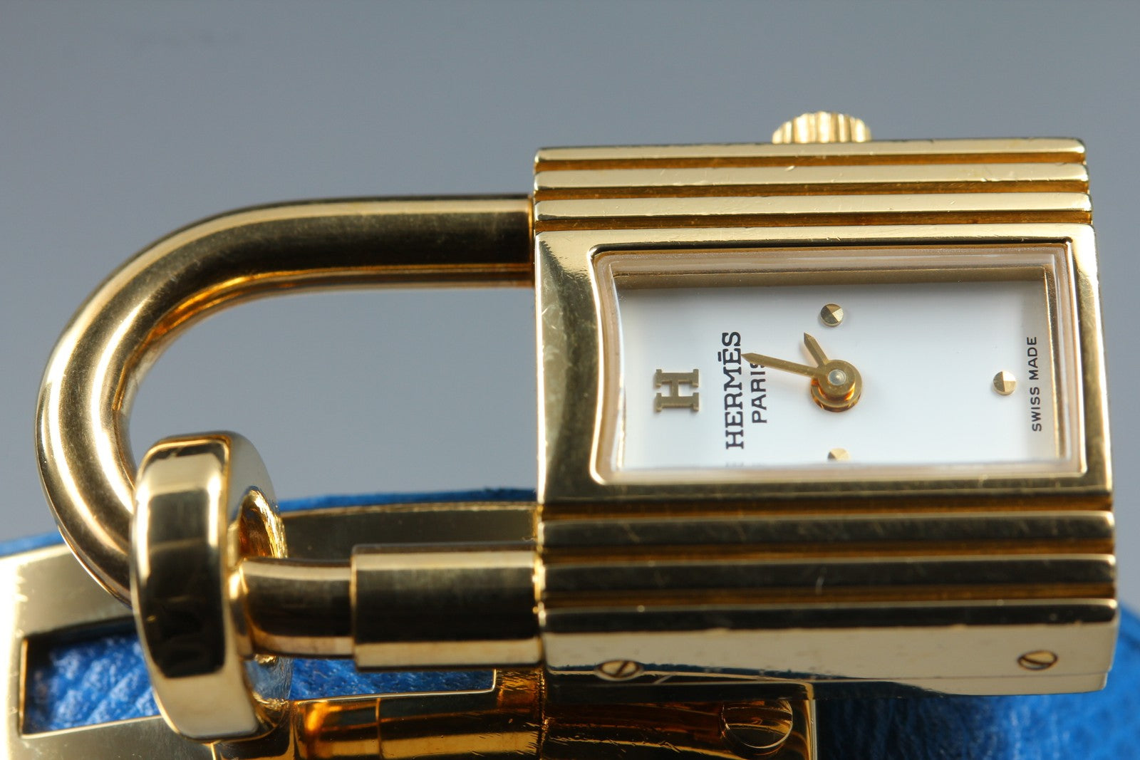 Vintage HERMES Kelly Watch Gold Blue "Z" Woman's Quartz Watch JAPAN [Box]