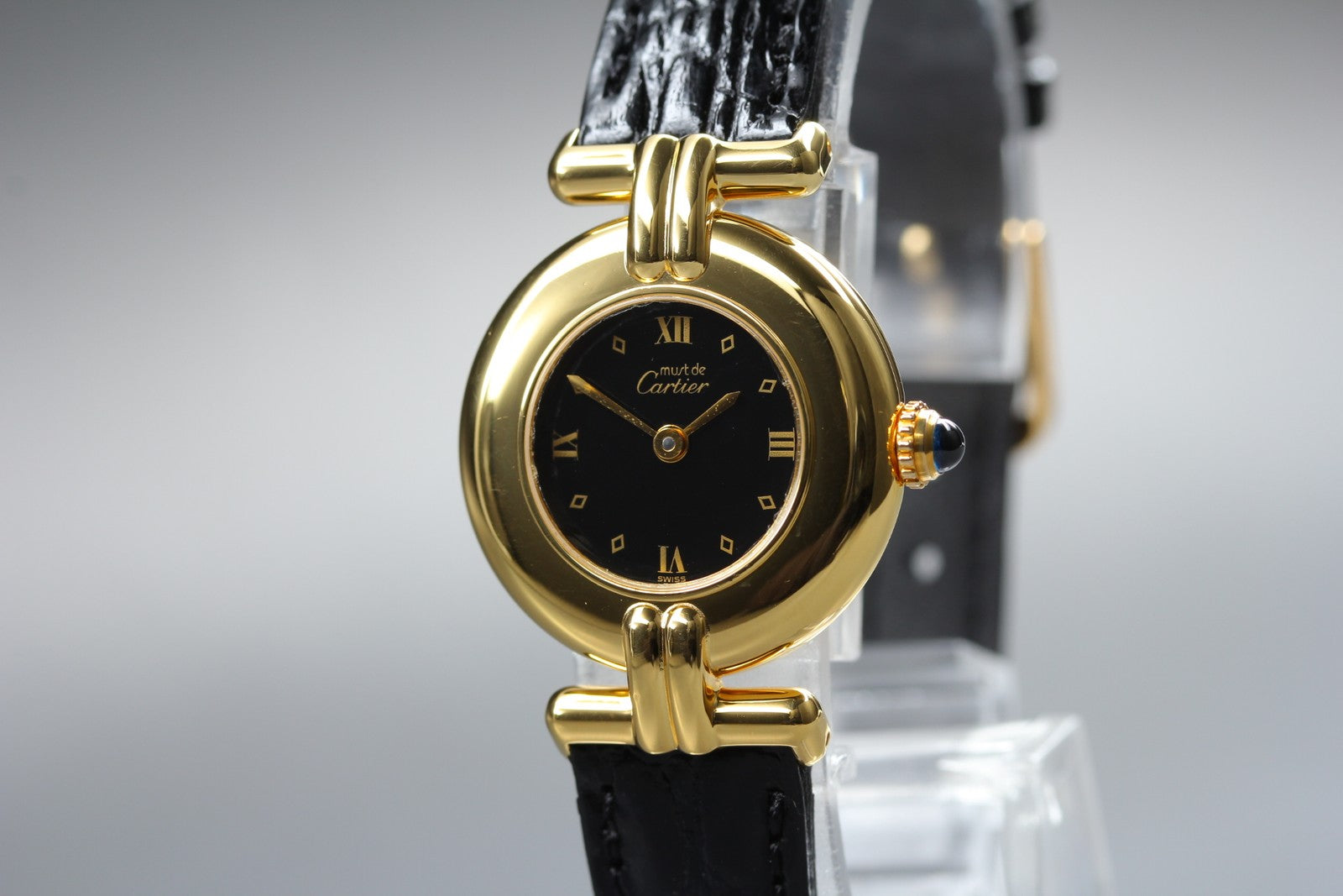 Vintage Cartier Must Colisee Vermeil 590002 Black Women's Quartz Watch [w/Box]