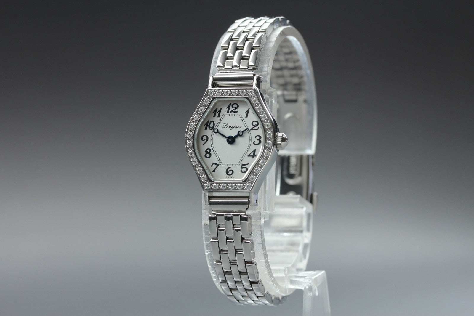 New Batt LONGINES L5.184.0 Quartz diamond bezel Silver Women's Watch 20mm JAPAN