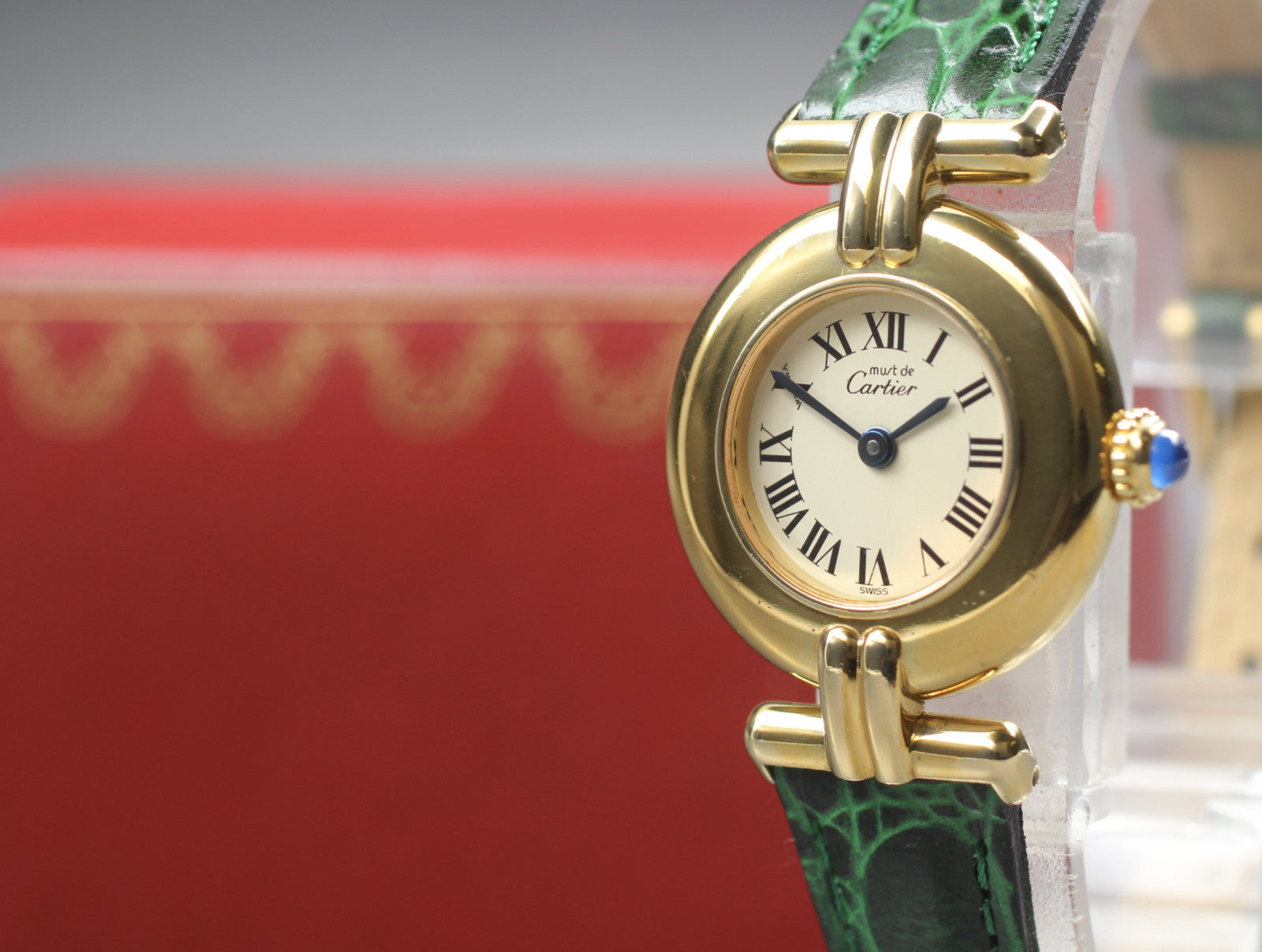 Vintage [Exc+5 Box] Cartier Must Colisee Vermeil 590002 Green Women's Qz Watch
