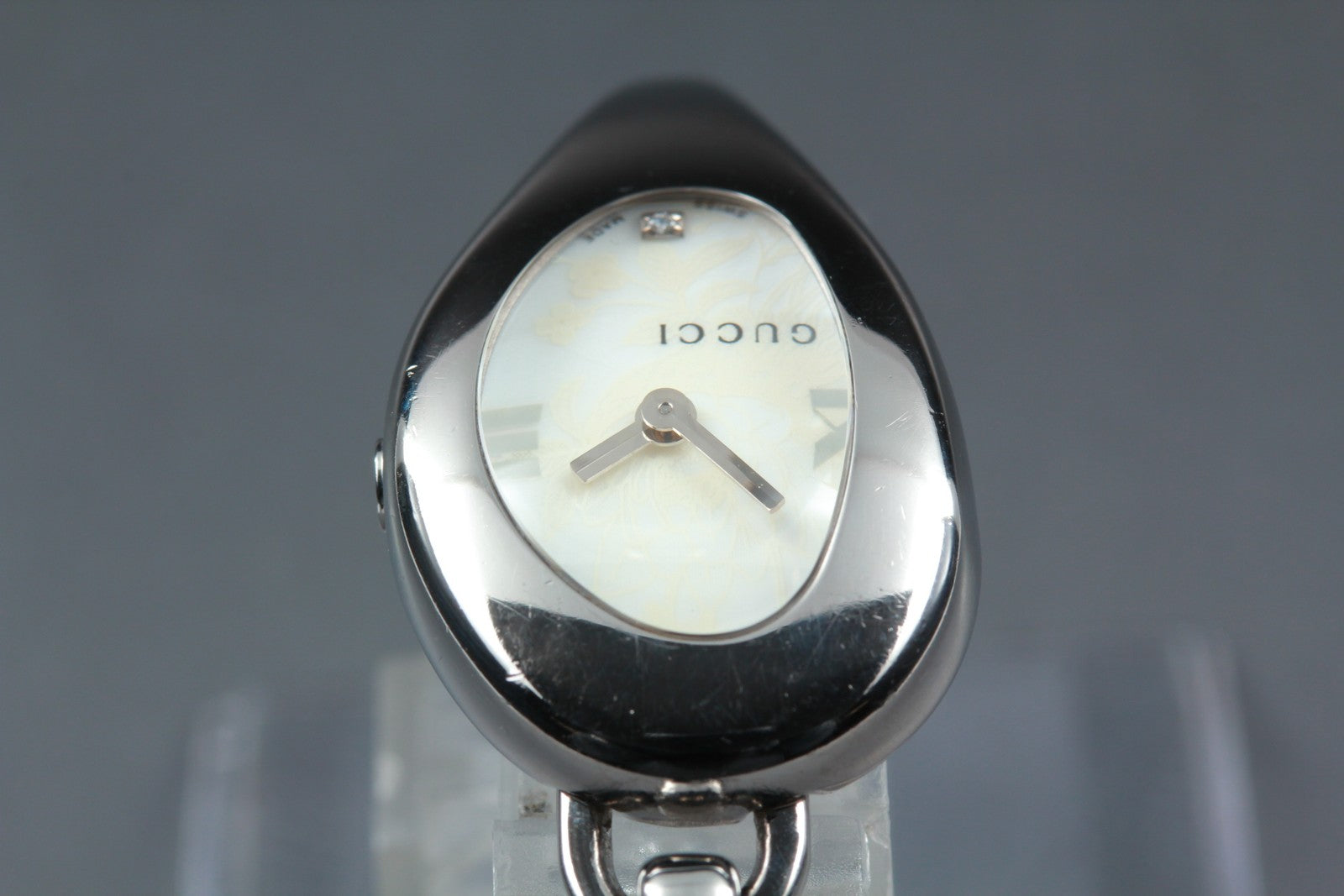 Vintage [Exc+5 Box] Gucci 103 Horsebit 2P Diamond Floral Silver Woman's Qz Watch