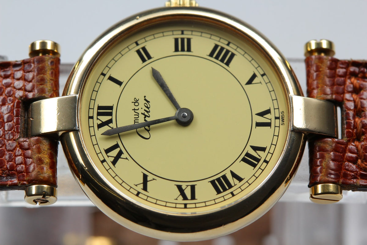 Cartier Must Vendome Vermeil Gold Brown 24mm Women's Quartz Watch Vintage [Box]