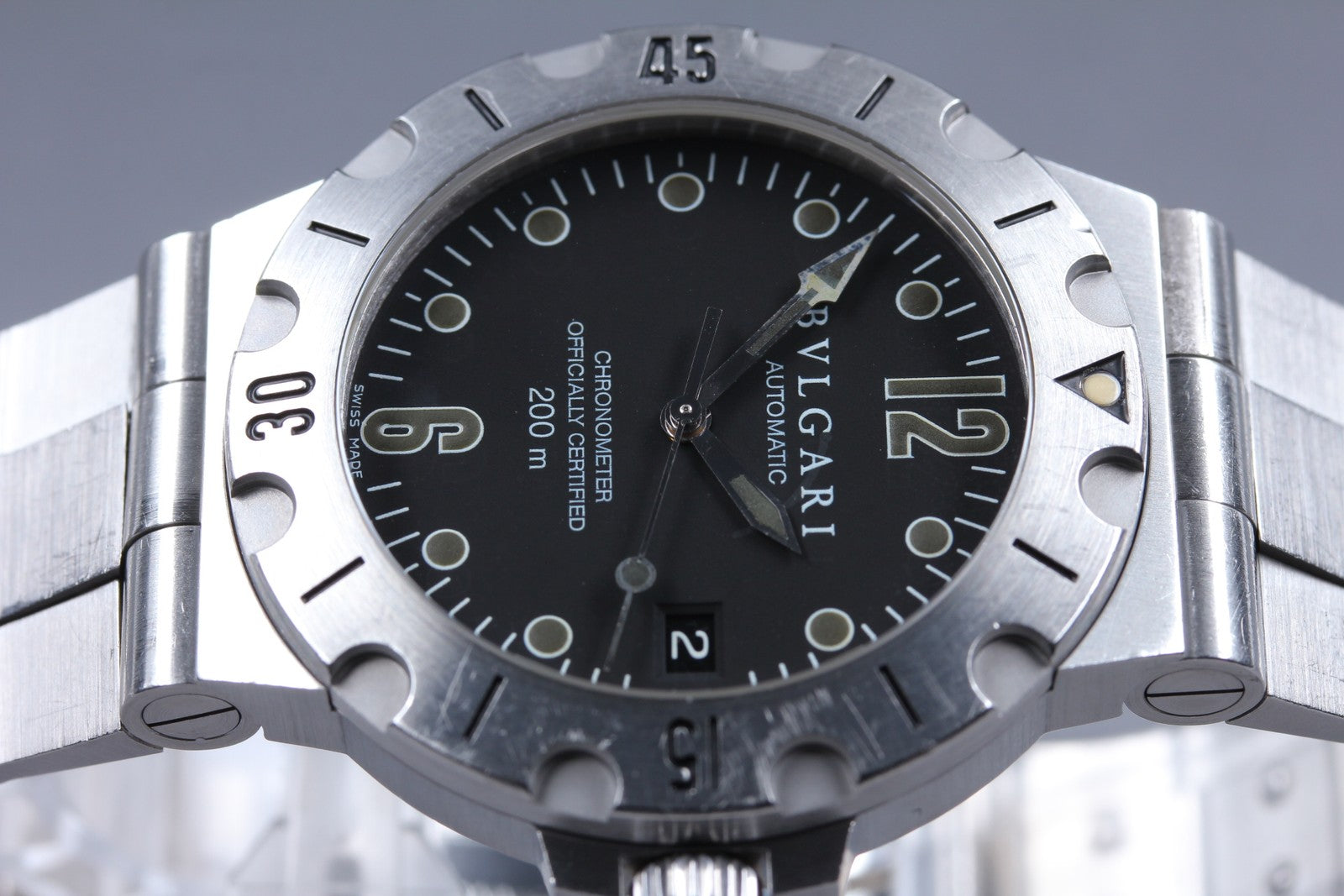 Overhauled [Exc+5] BVLGARI Diagono Scuba SD38S Black Automatic Men's Watch