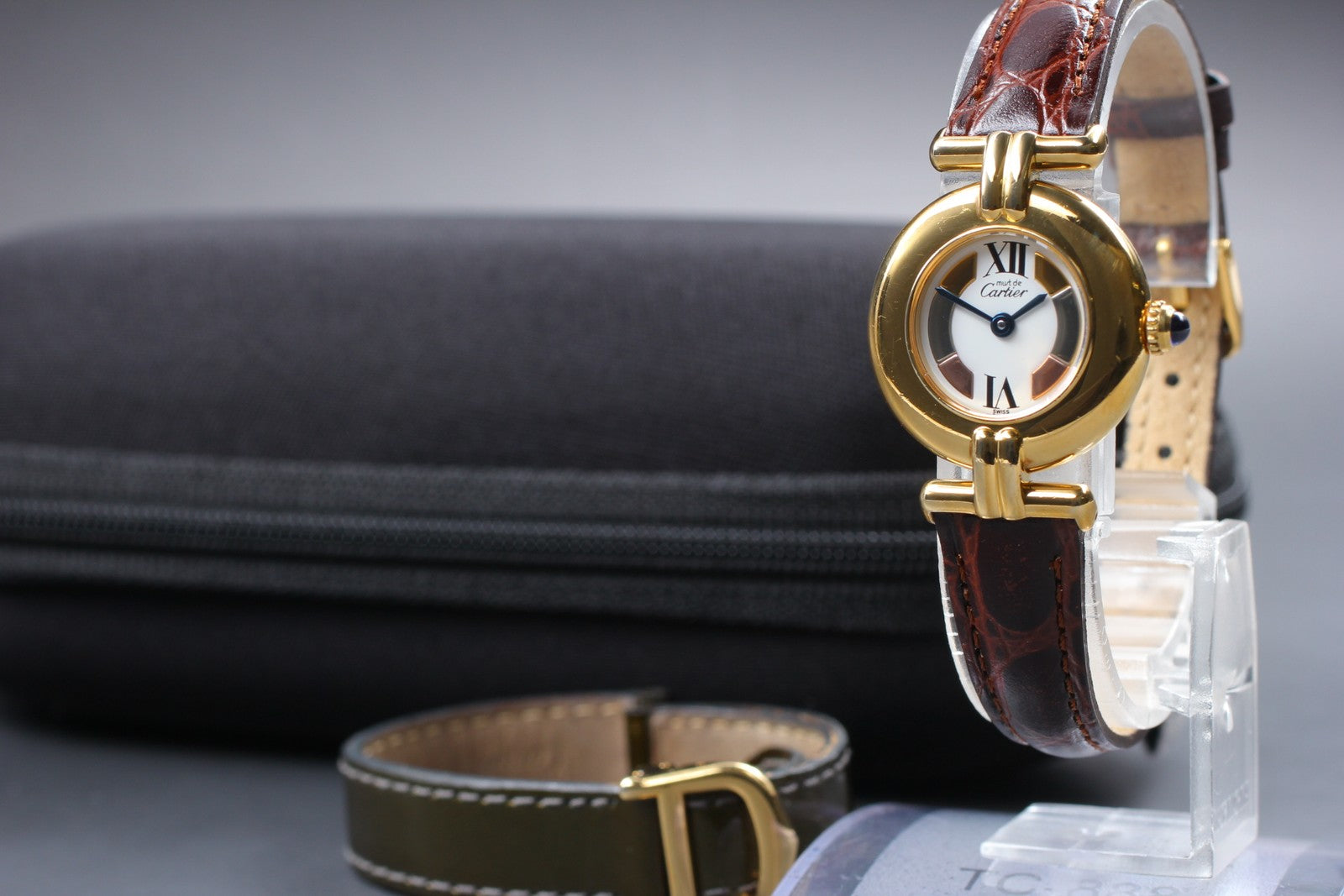 Vintage [Exc+5] Cartier Must Colisee Vermeil 590002 Gold Brown Women's Qz Watch