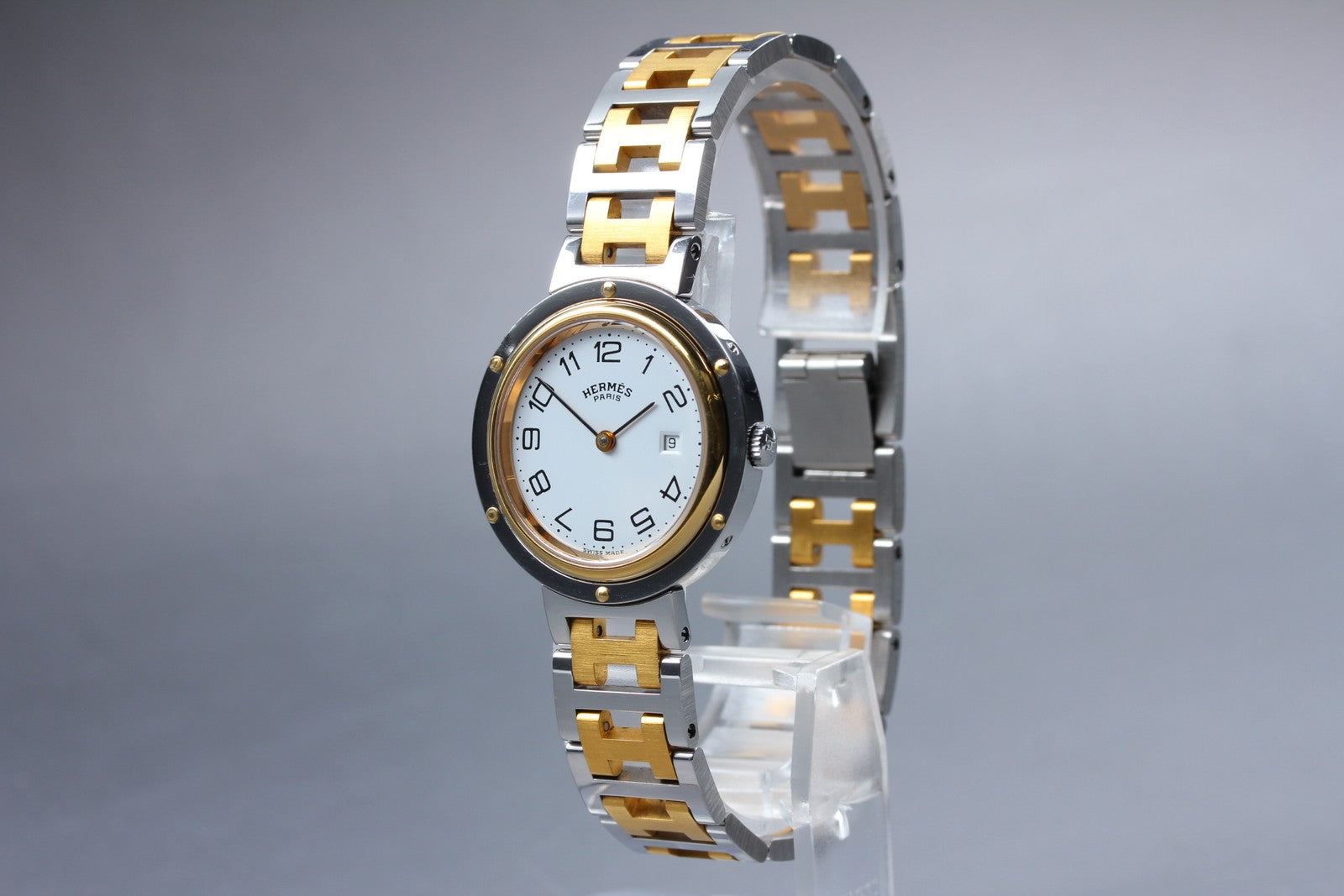Vintage [Exc+5 Box]  HERMES Clipper White Dial Gold 24mm Woman's Quartz Watch