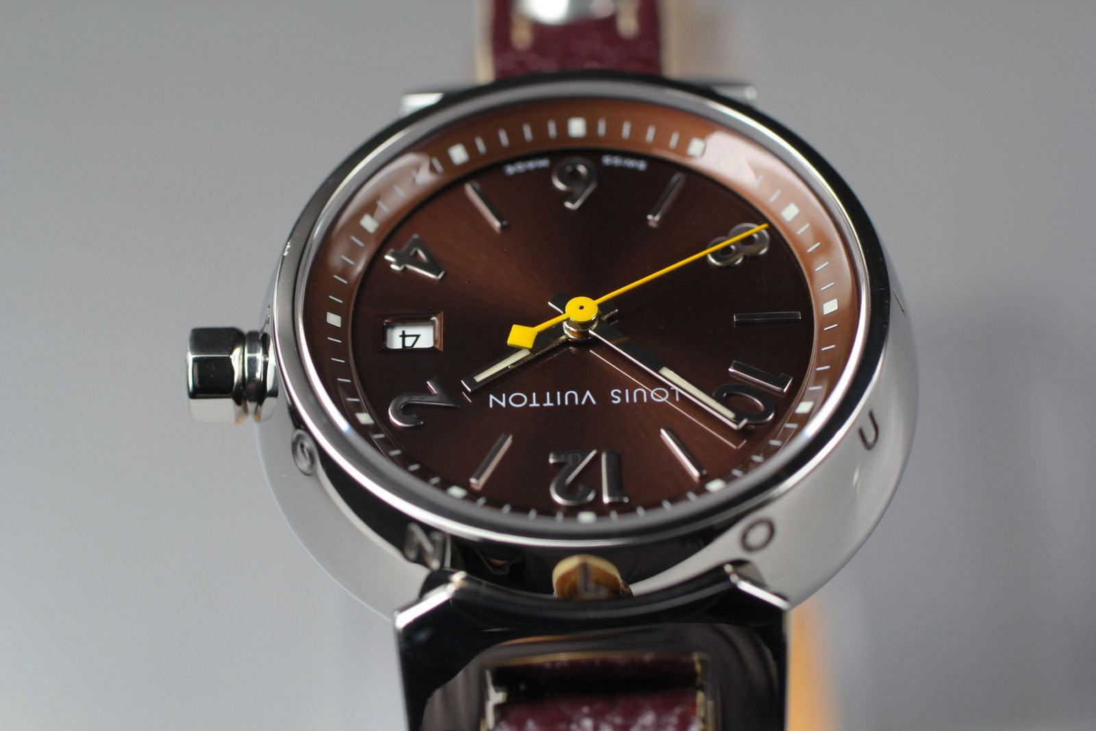[ Exc+5 Box] Louis Vuitton Tambour Q1211 27mm Brown Women's Quartz Watch JAPAN