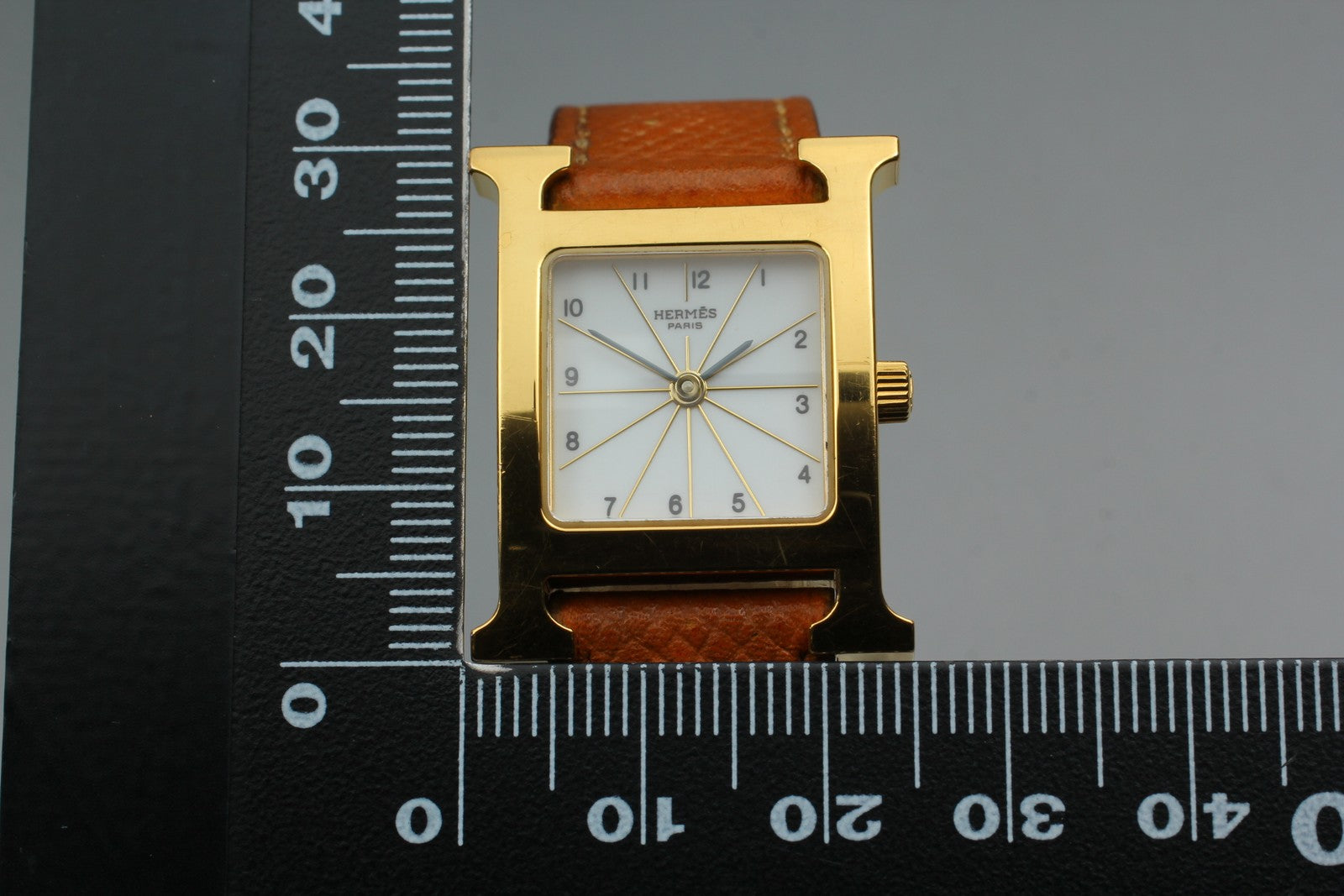 [Exc+4 Box] HERMES H Watch HH1.201 Gold Brown  "L" Woman's Watch Quartz JAPAN