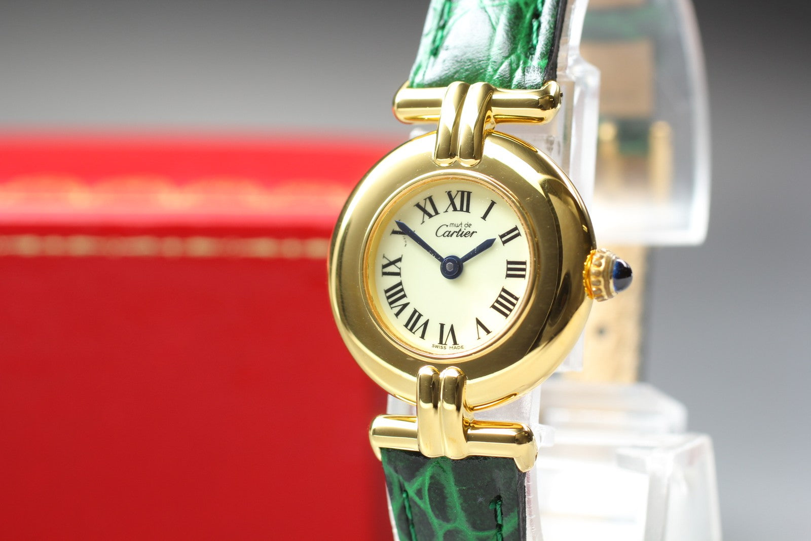 Vintage Cartier Must Colisee Vermeil 590002 Green Gold Women's Qz Watch [Box]
