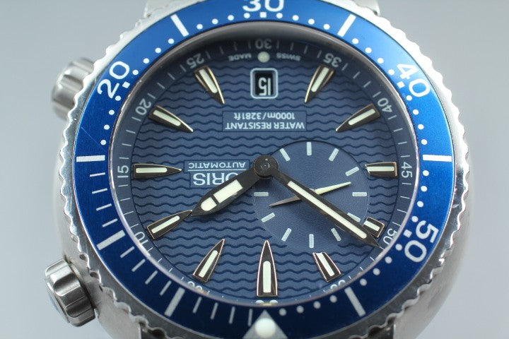 ORIS TT1 7609 Small Seconds Blue Dial Automatic Date Men's Watch 47mm JAPAN