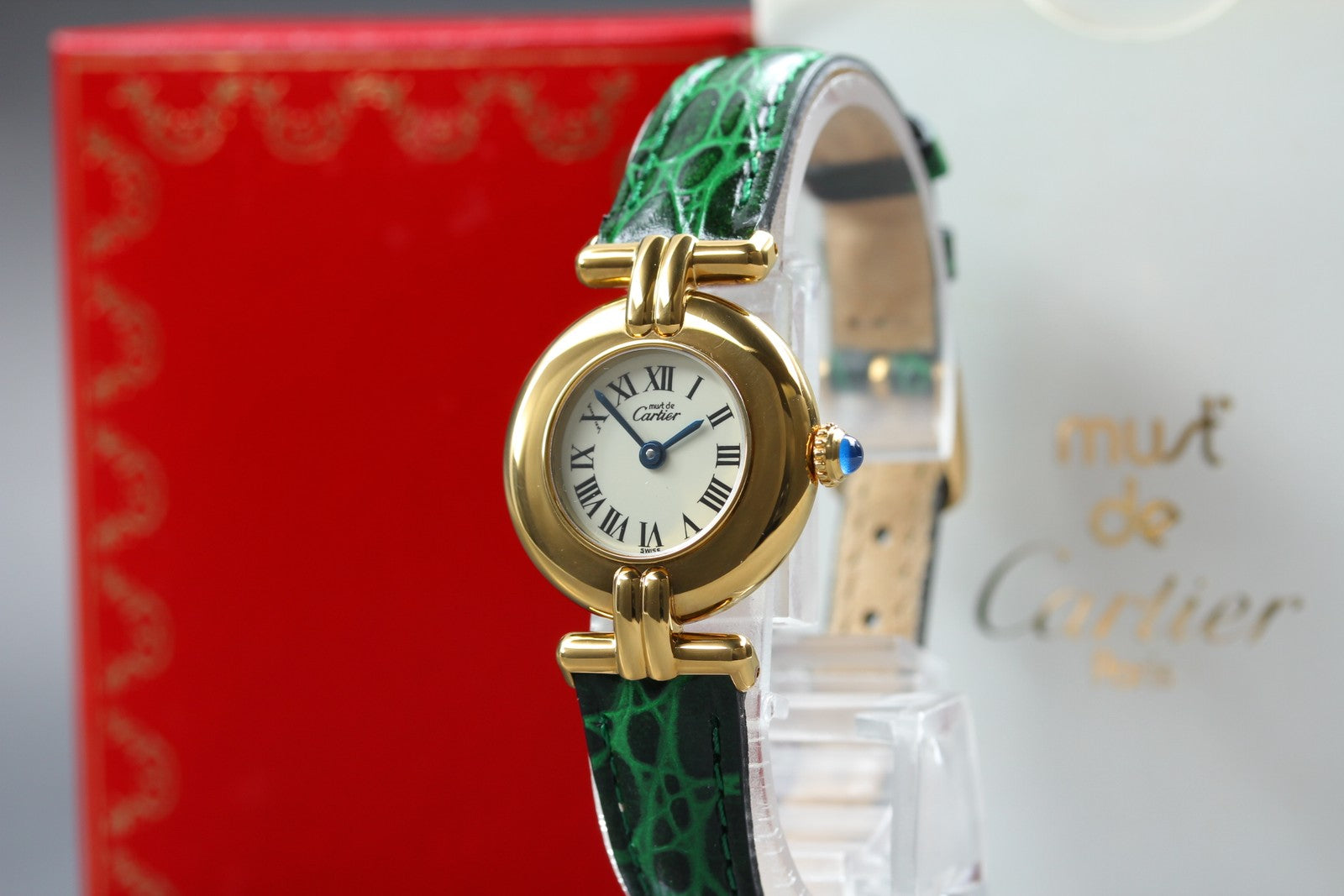 Vintage [w/Box] Cartier Must Colisee Vermeil 590002 Green Women's Quartz Watch