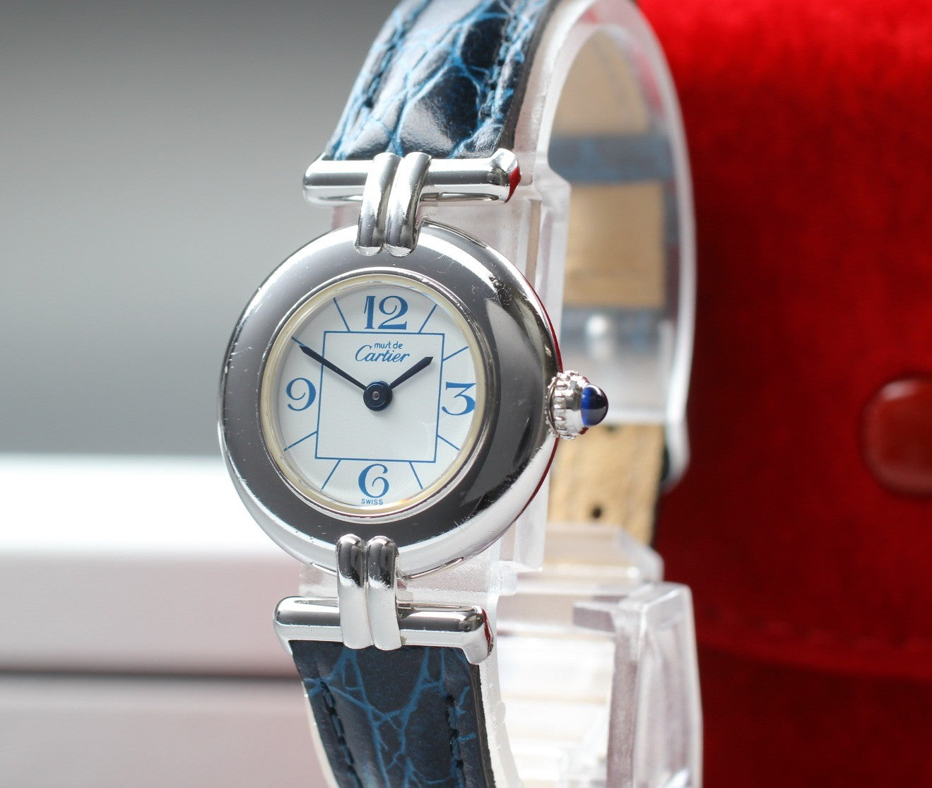Cartier Must Colisee Vermeil 2411 Silver Blue Women's Quartz Watch [Pouch]