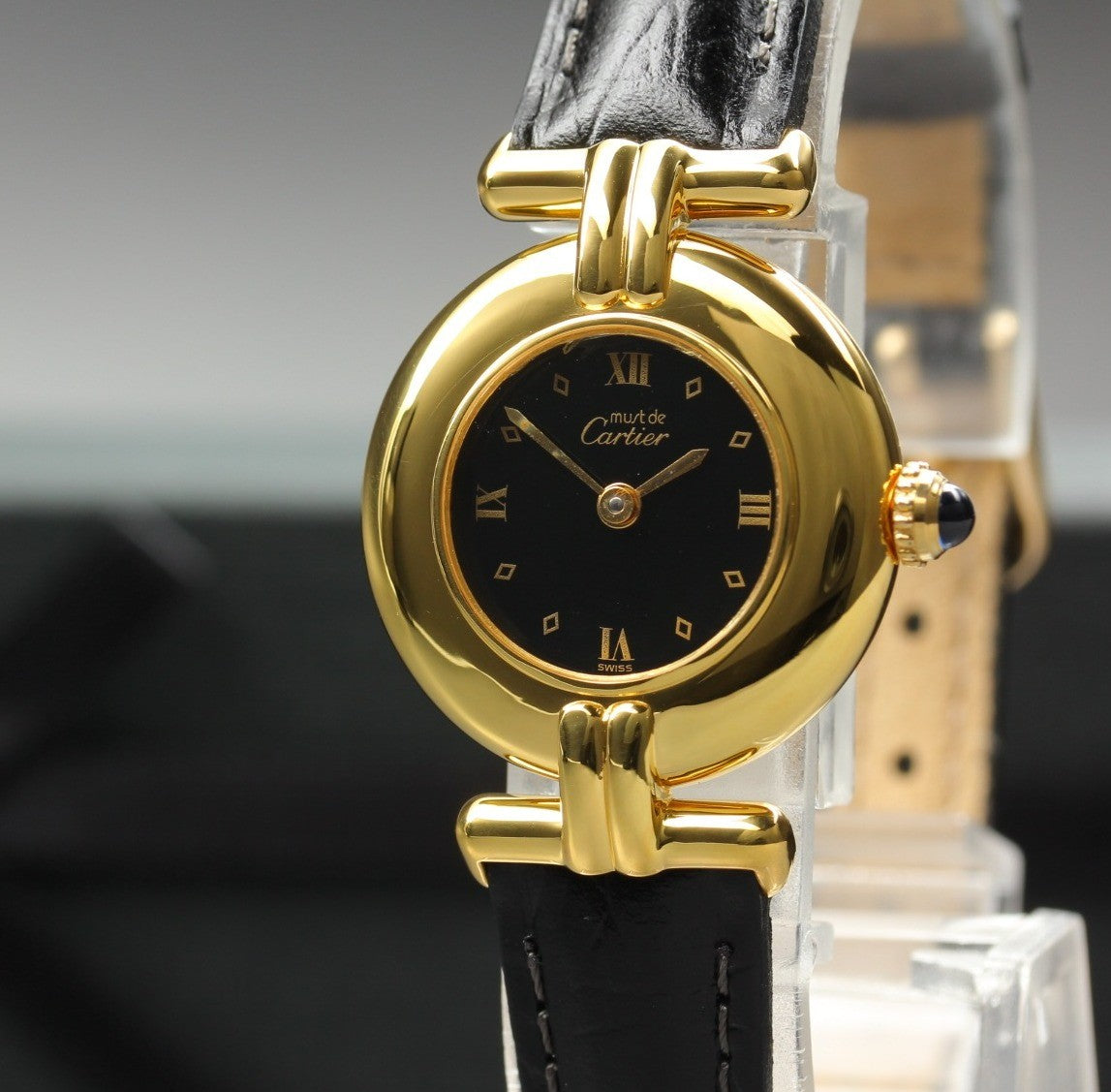 Cartier Must Colisee Vermeil 590002 Black Gold Women's Quartz Watch Vintage