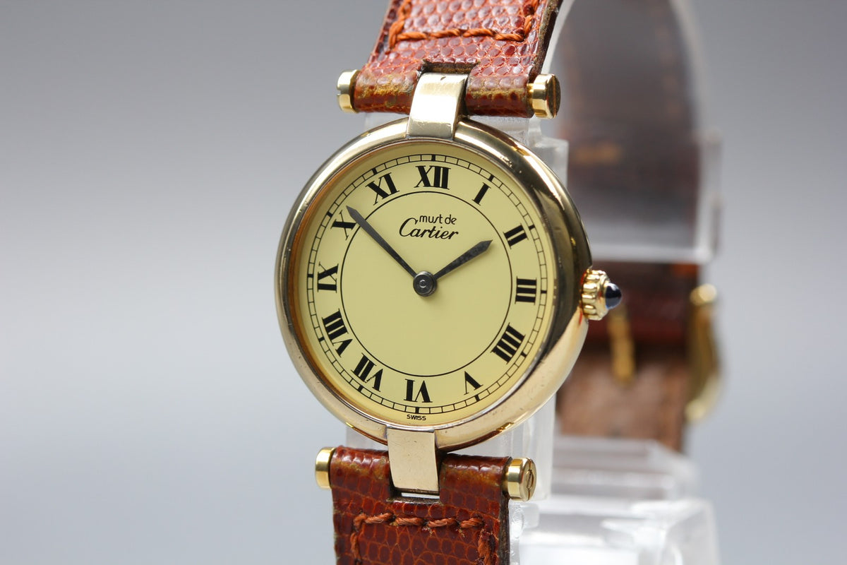Cartier Must Vendome Vermeil Gold Brown 24mm Women's Quartz Watch Vintage [Box]