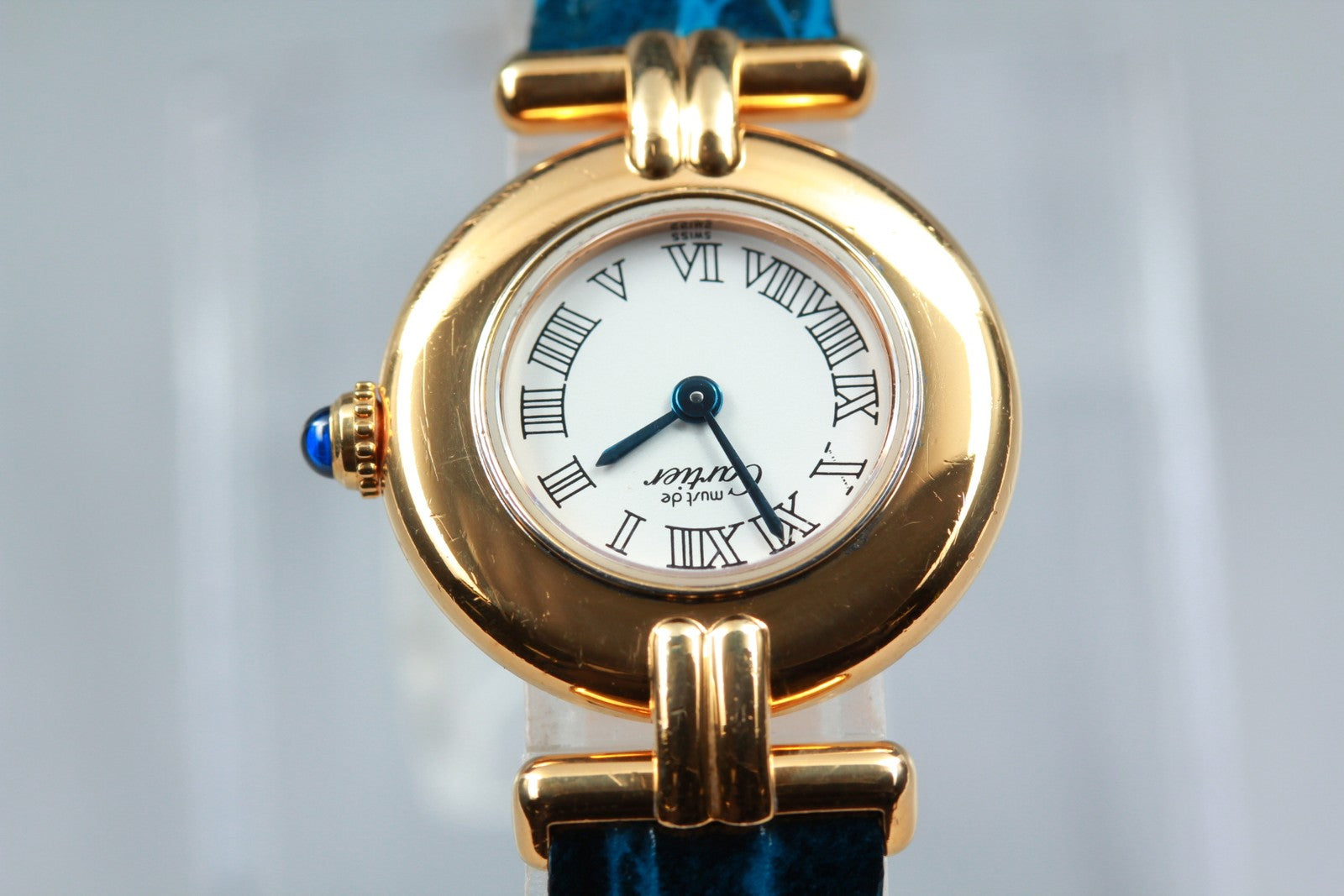 Vintage [Exc+5] Cartier Must Colisee Vermeil 2410 Gold Blue Women's Quartz Watch