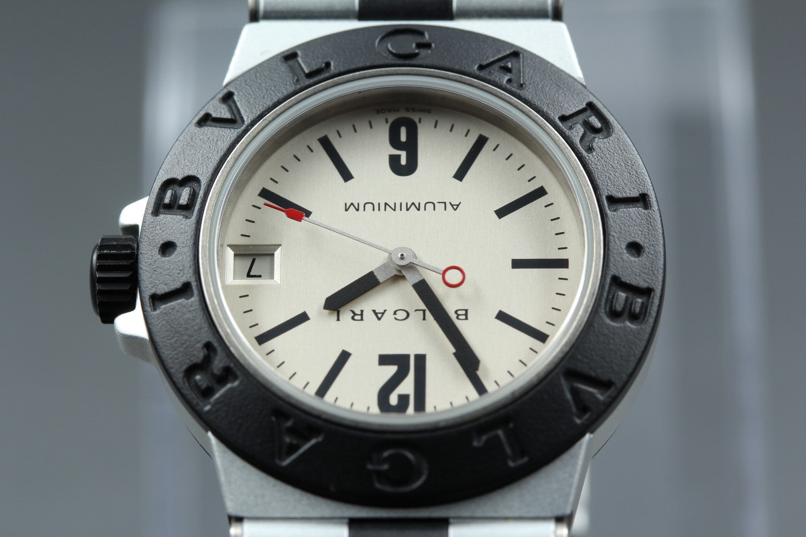 New Batt Vintage BVLGARI Aluminum Date AL32TA Quartz Unisex Watch 32mm JAPAN Box